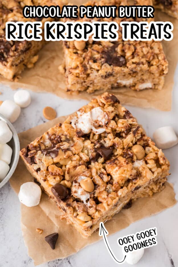 Peanut butter rice krispie treat with chocolate chips.