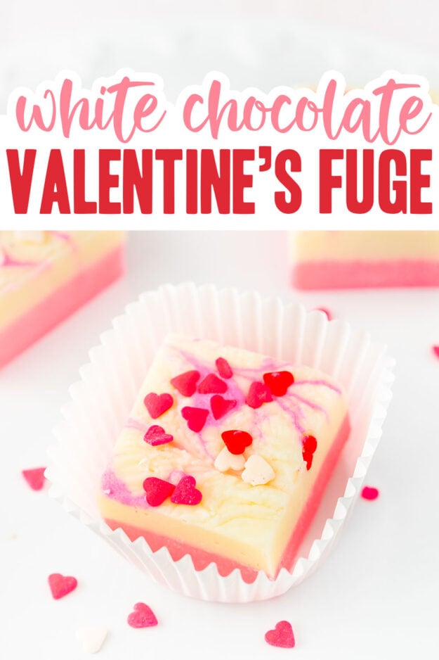 Valentine's Day fudge in candy liner.