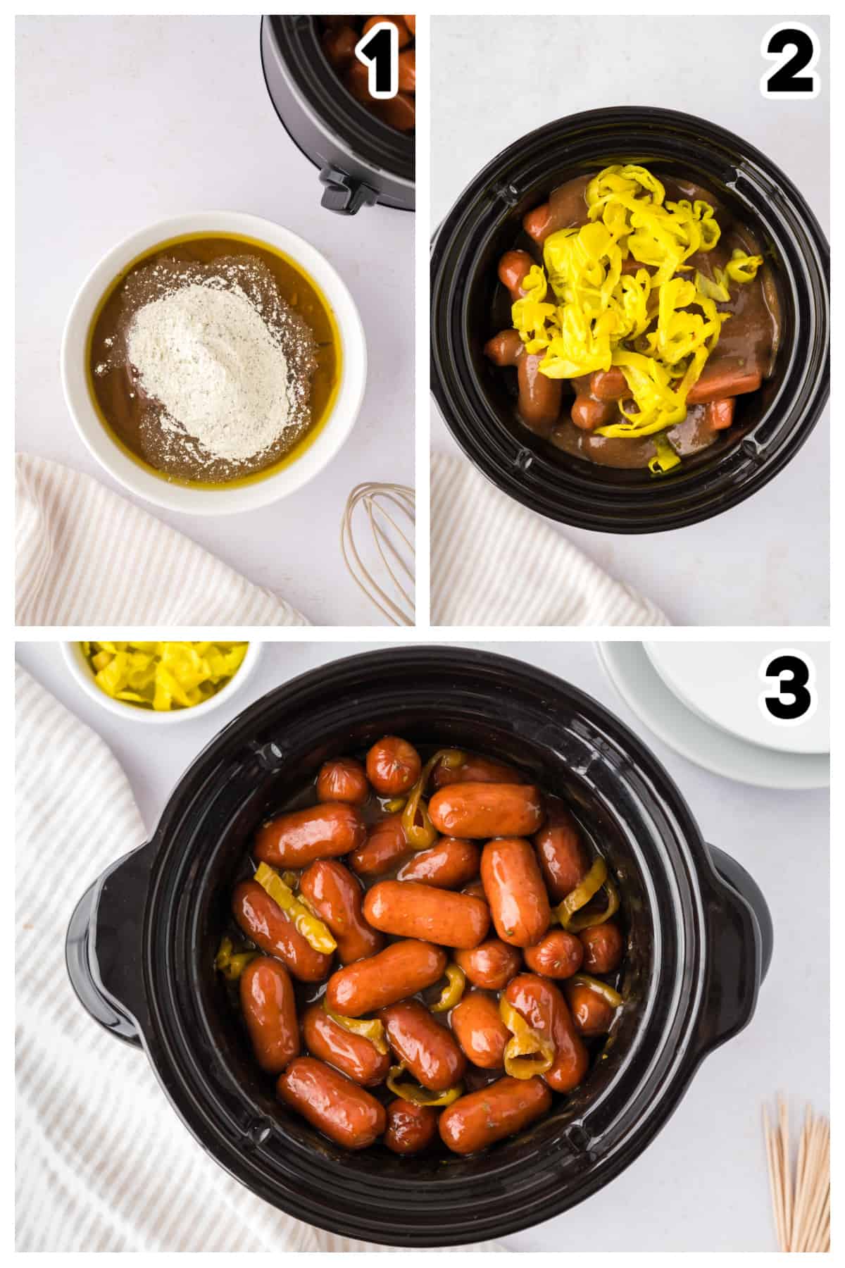 Collage showing how to make Mississippi lil smokies recipe.