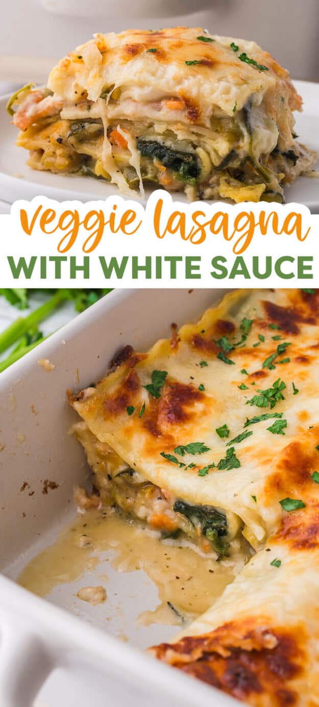 Collage of veggie lasagna recipe images.