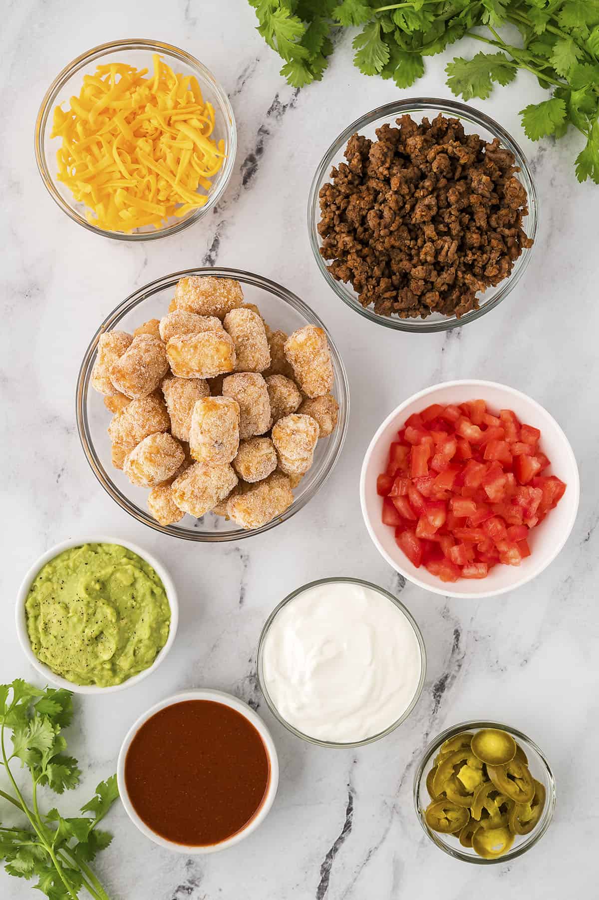 Ingredients for tater tot nachos.