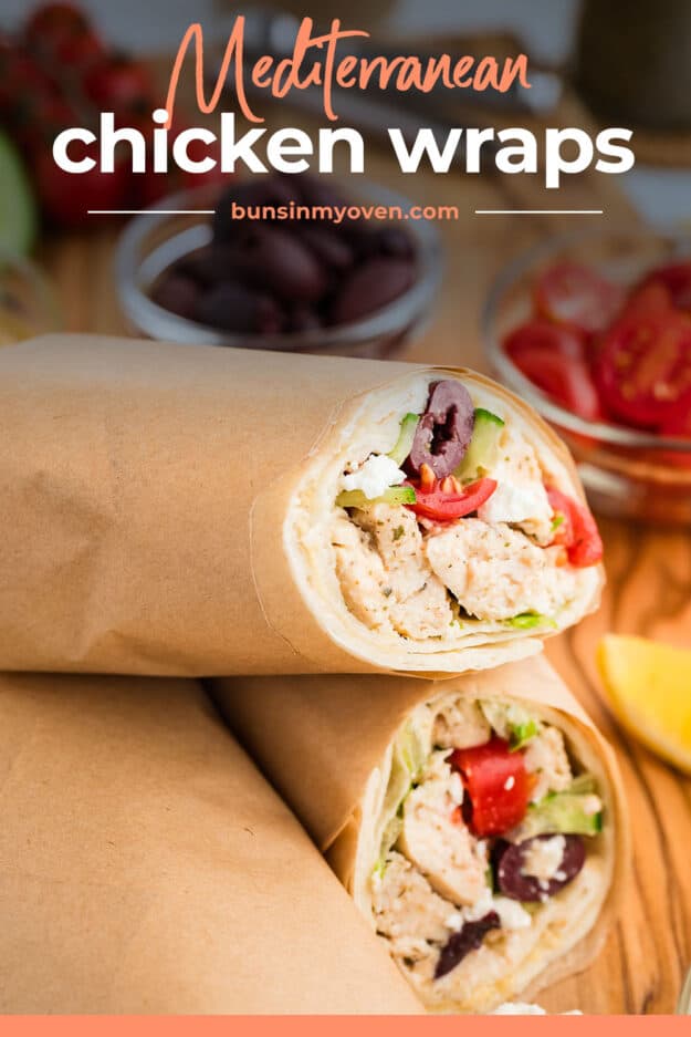 Greek chicken wrapped rolled in brown paper.