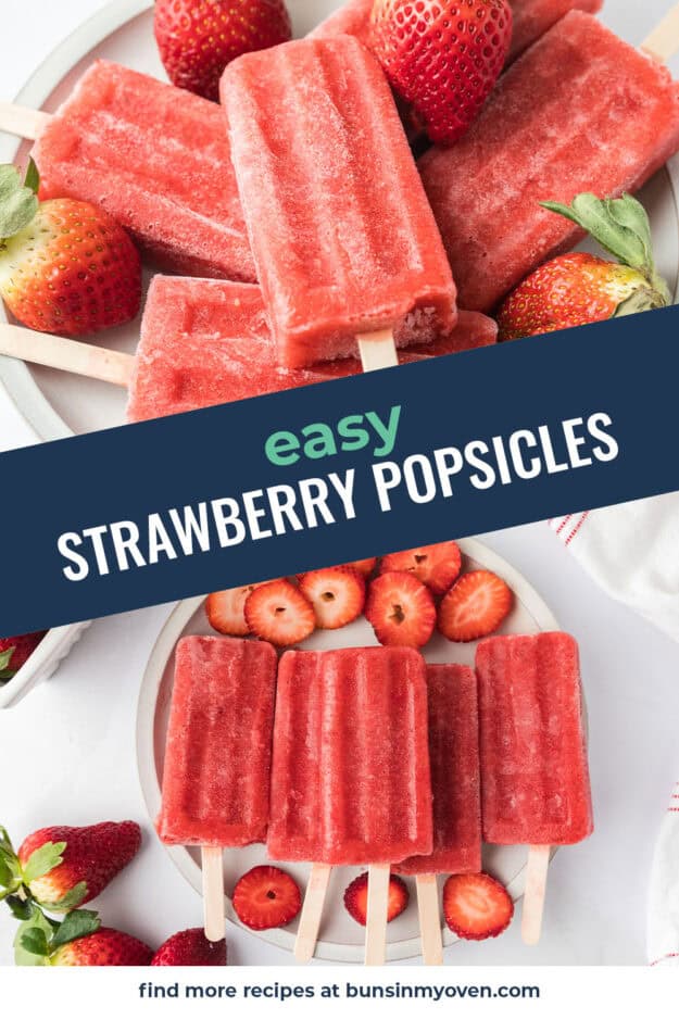 Collage of strawberry popsicle images.