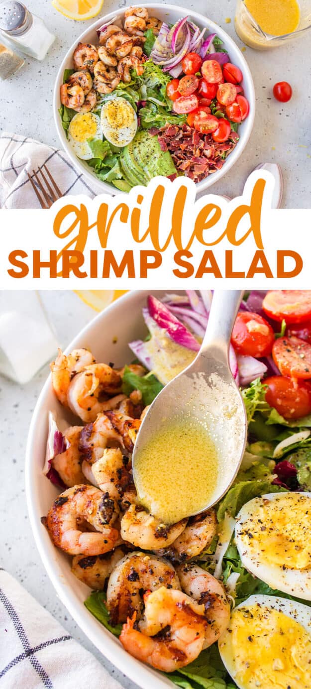 Collage of shrimp salad images.