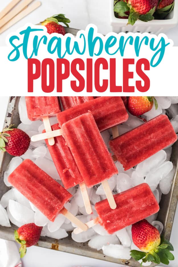 Strawberry popsicles on ice.