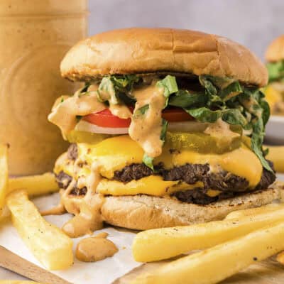 Smashburger sauce on smashburger sandwich.