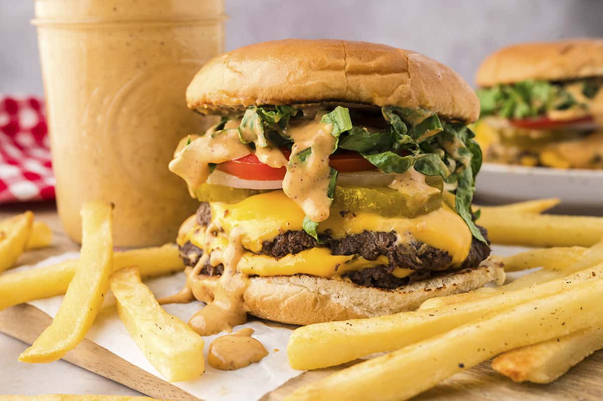 Smashburger sauce on smashburger sandwich.