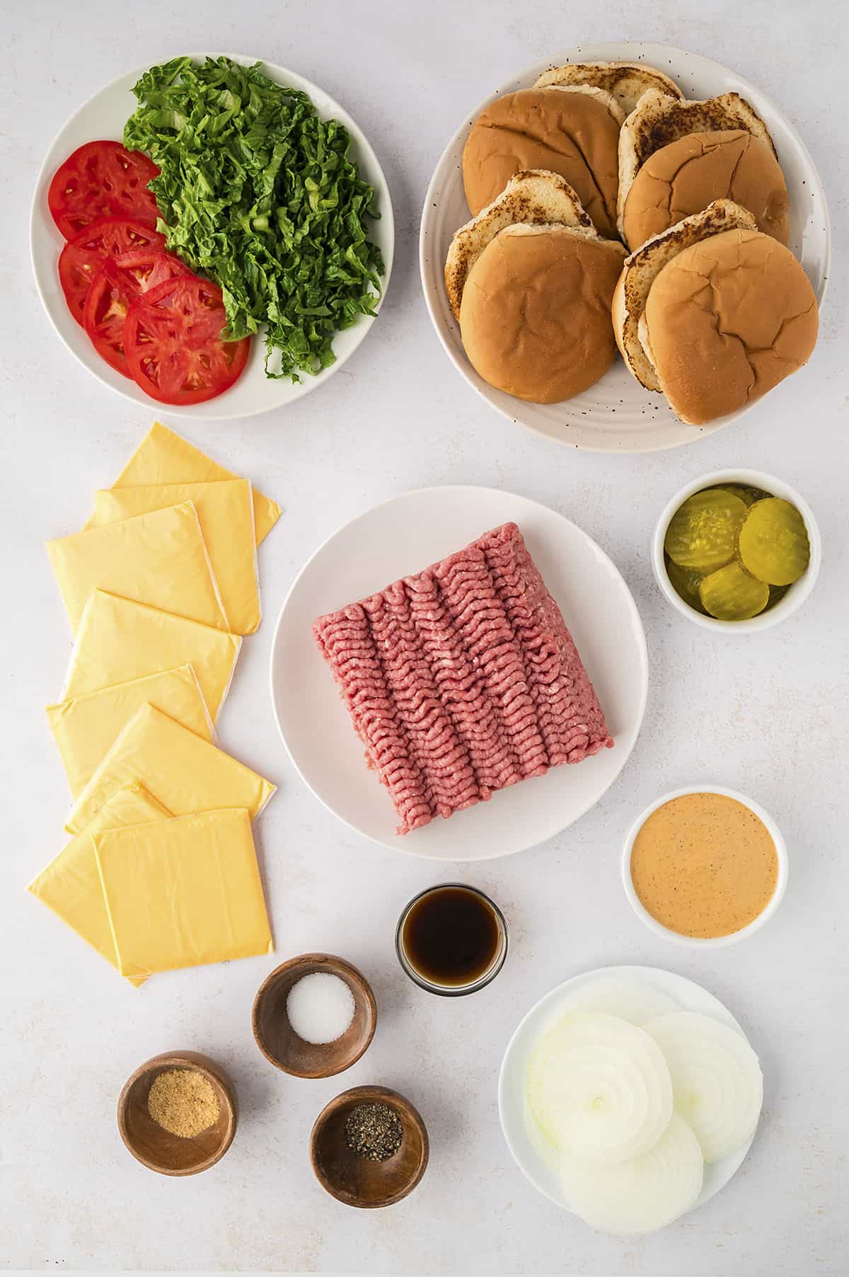 Ingredients for smash burger recipe.