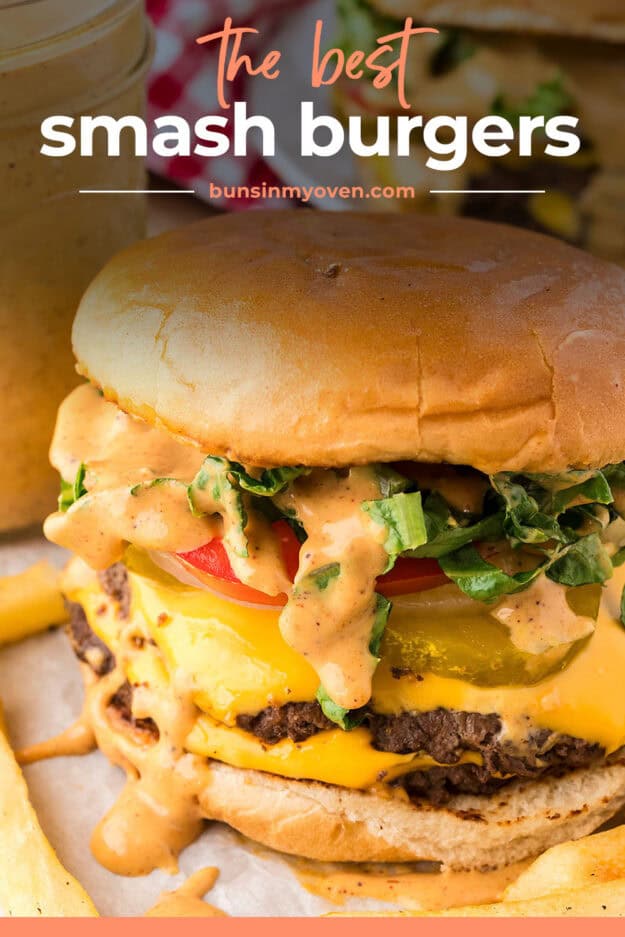 Smashburger on plate with fries.