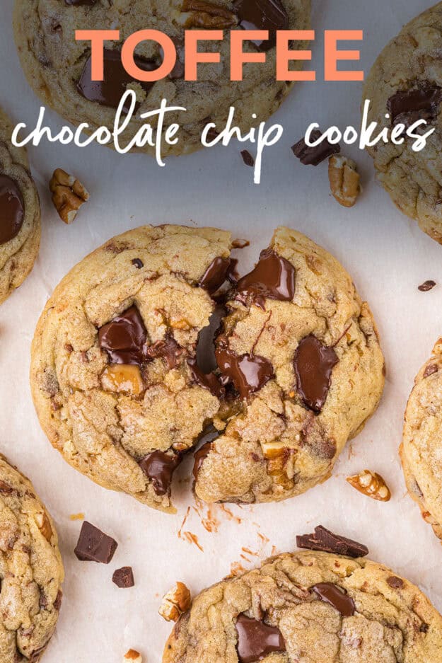 Toffee cookies on counter.