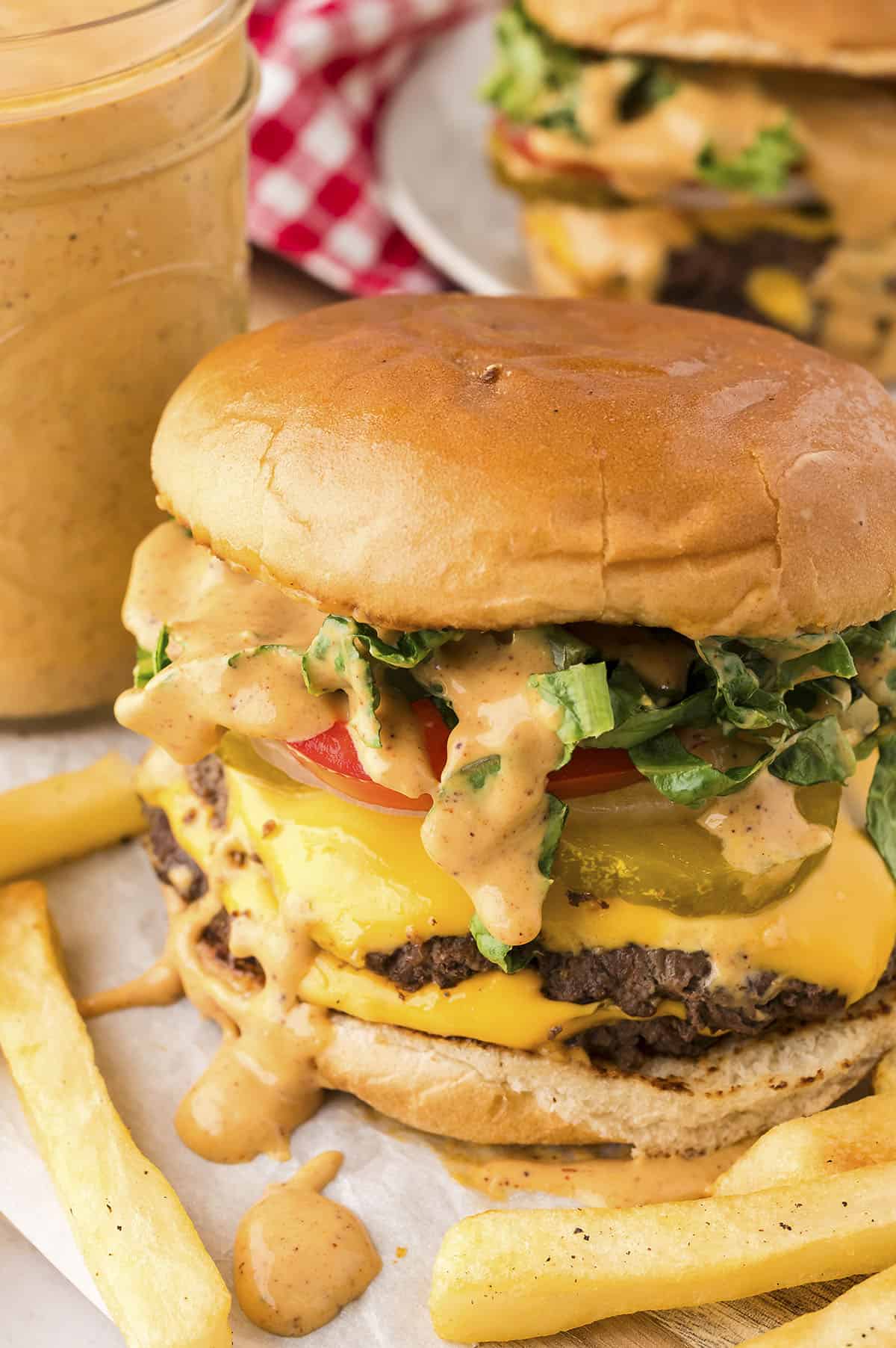 Smashburger dripping with smash burger sauce.