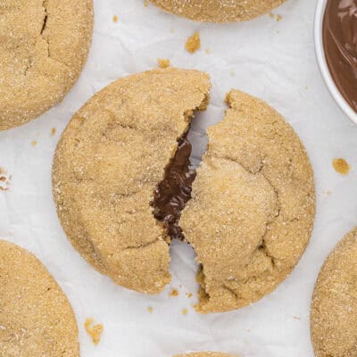 Overhead view of Nutella stuffed cookie.