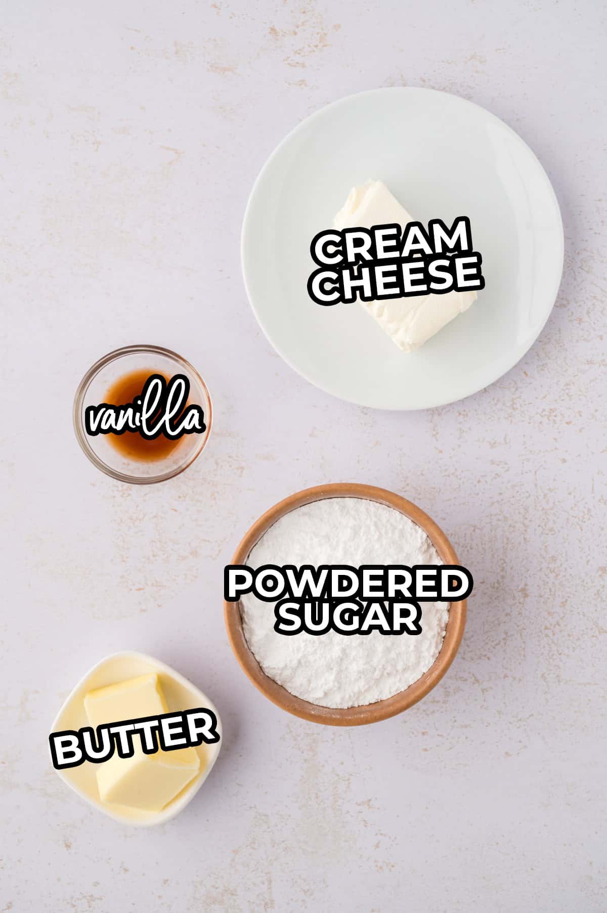 Ingredients for cream cheese glaze.