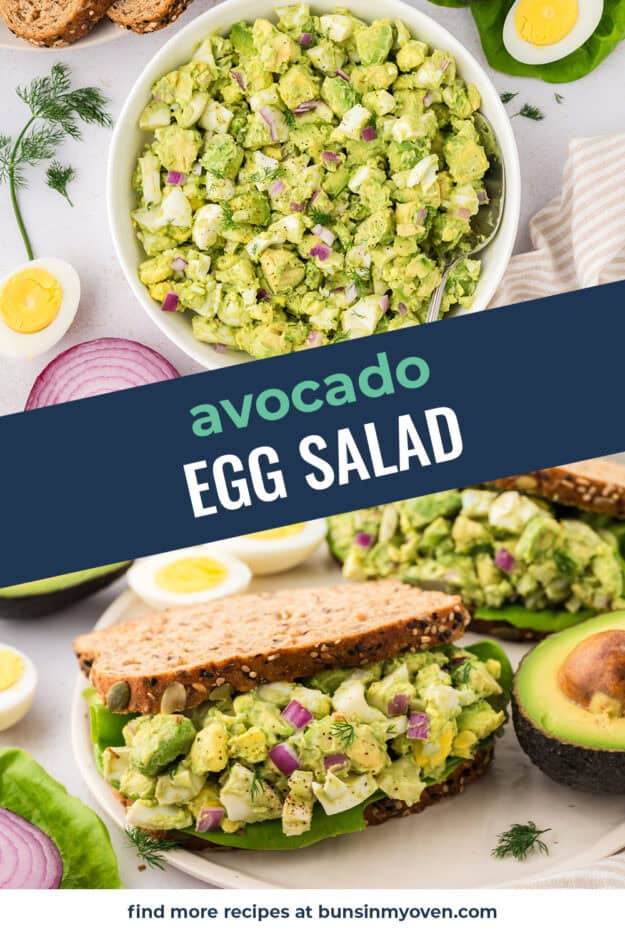 Collage of egg and avocado salad images.