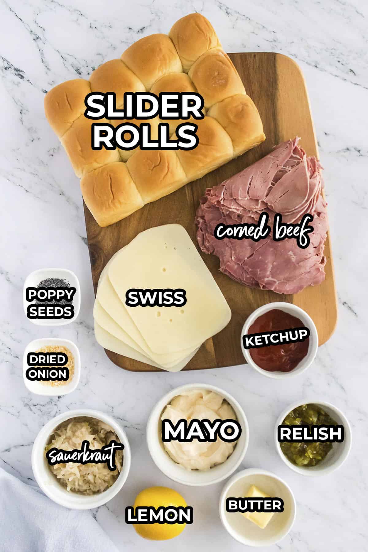 Ingredients for reuben sliders.