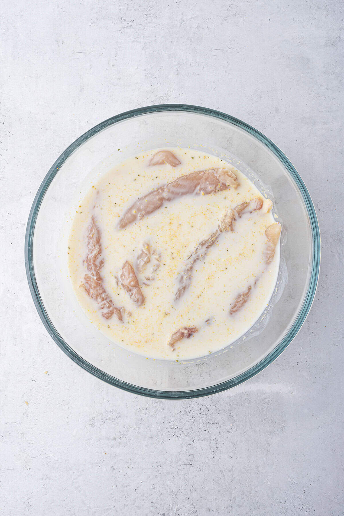 Chicken in buttermilk bath.