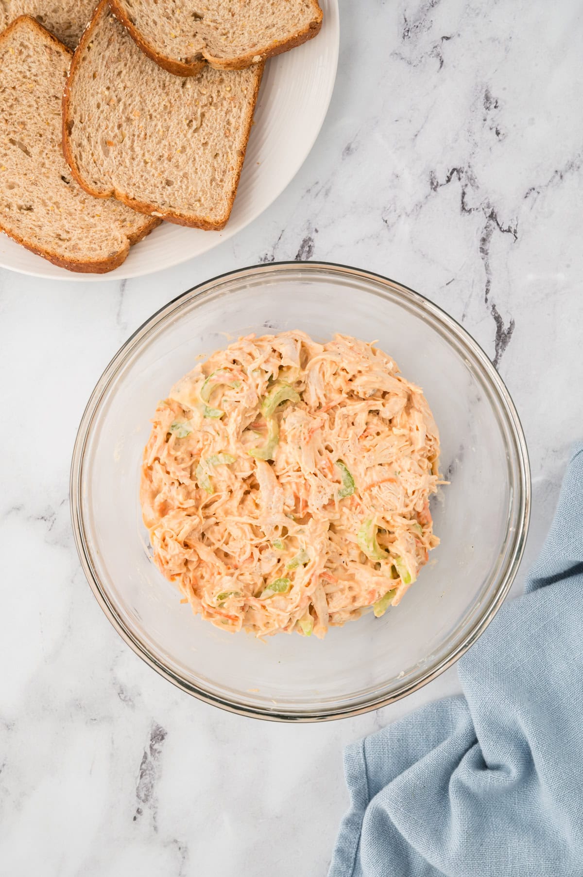 Buffalo chicken salad in bowl.