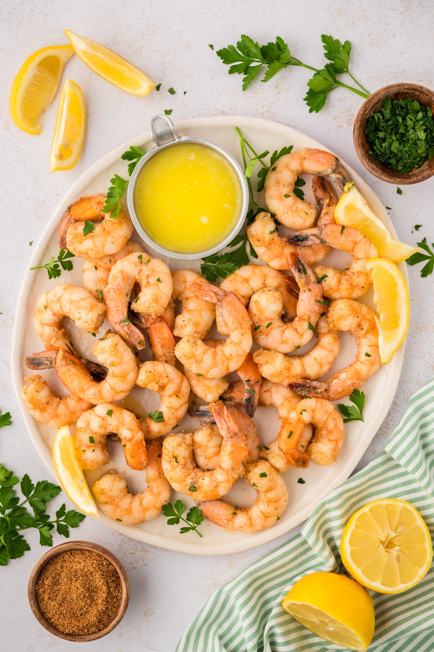 Cajun shrimp on platter.
