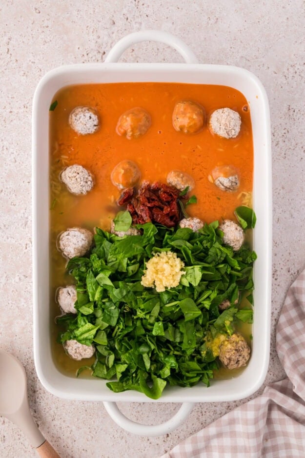 Ingredients in baking dish.