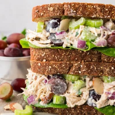 Greek yogurt chicken salad on wheat bread.