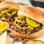 Loose meat sandwich on bun.