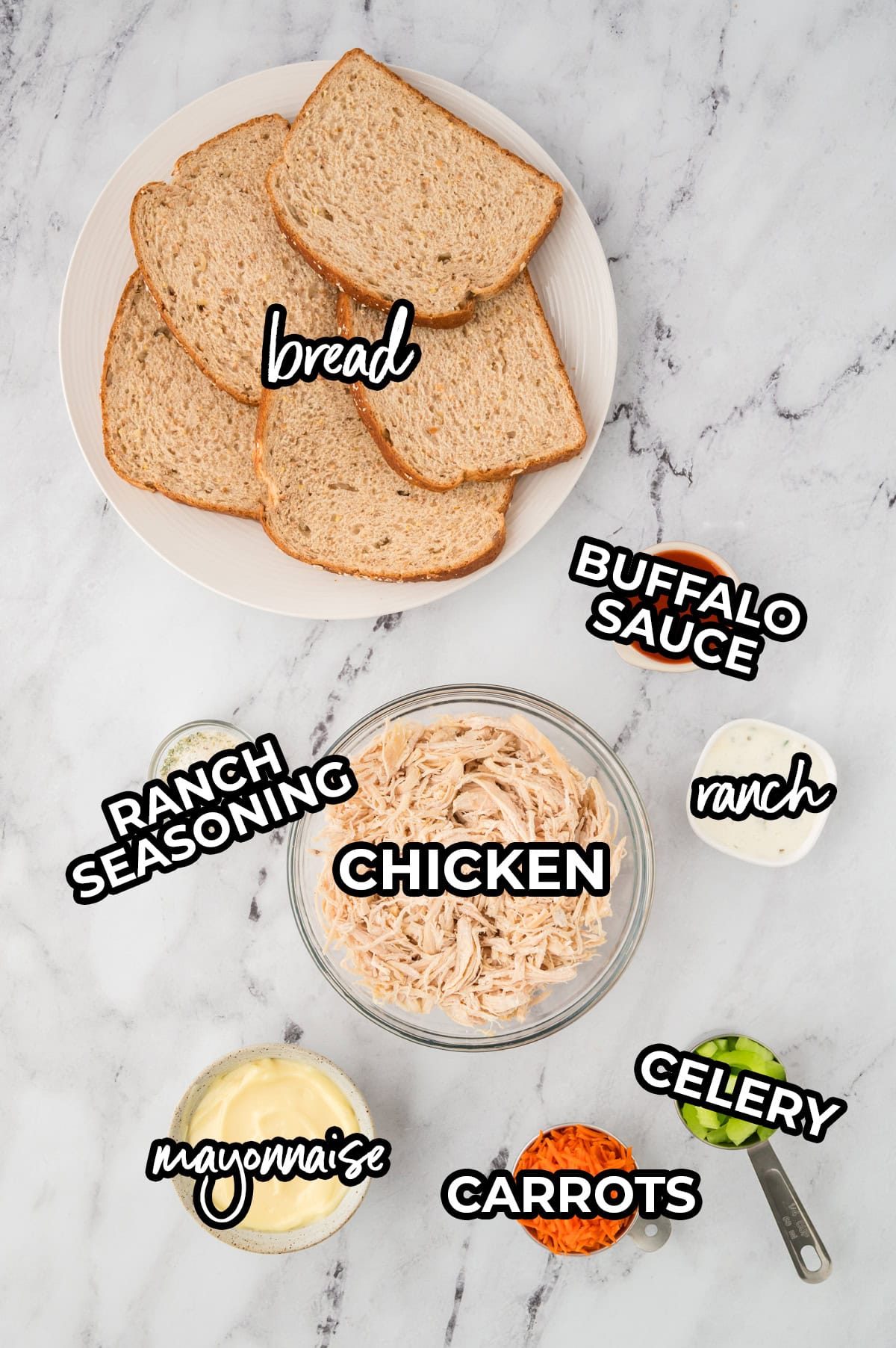 Ingredients for buffalo chicken salad recipe.