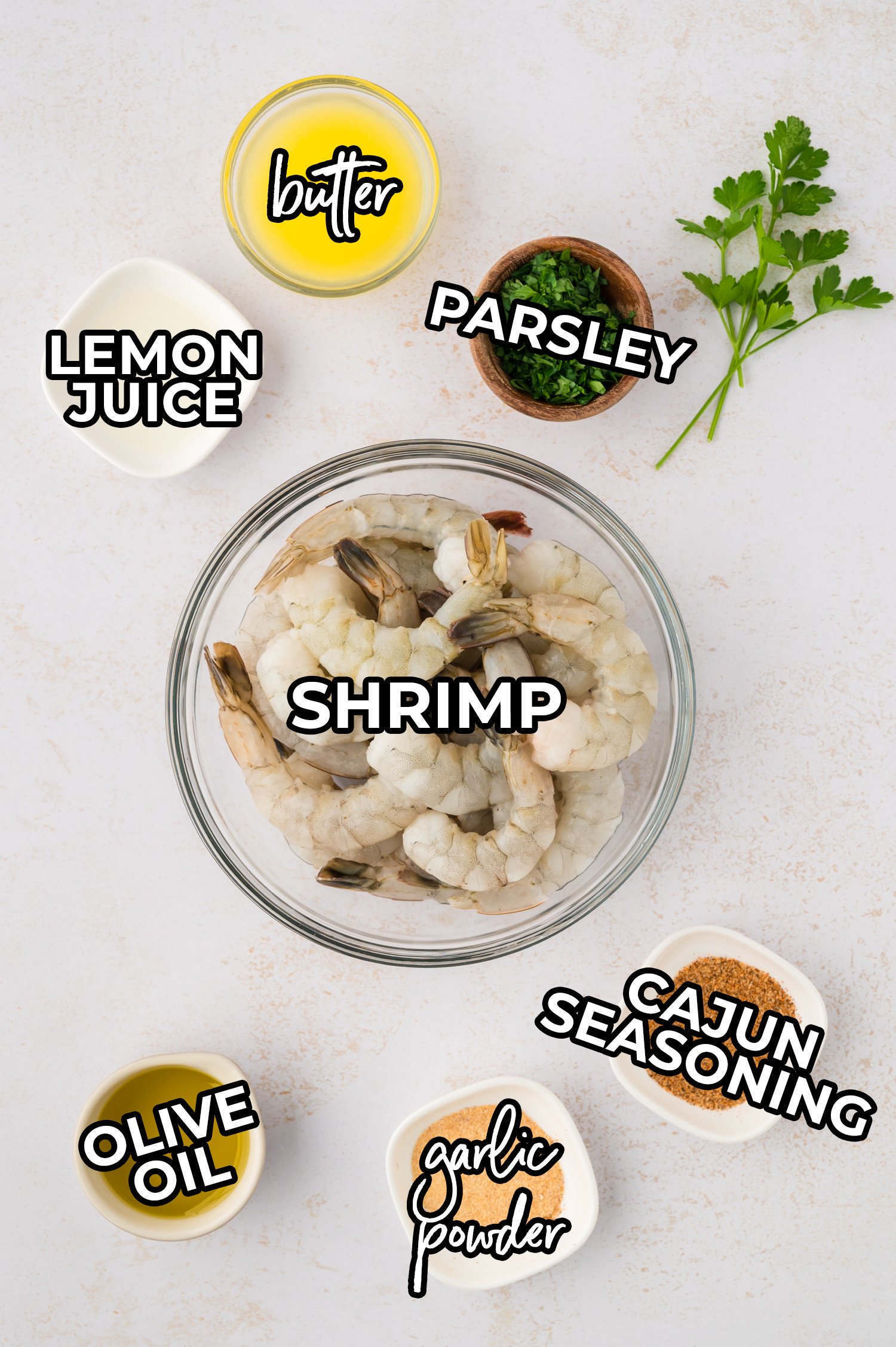 Ingredients for cajun shrimp recipe on counter.