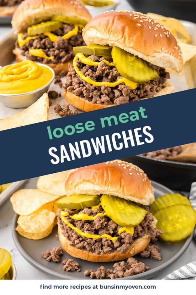 Collage of loose meat sandwich images.