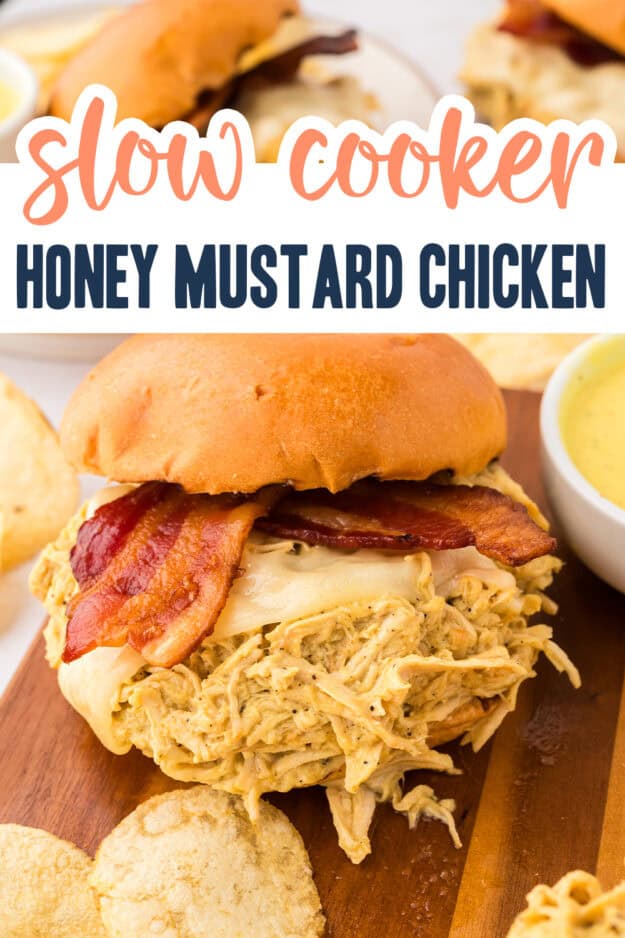 Honey mustard chicken sandwich topped with bacon and swiss cheese.