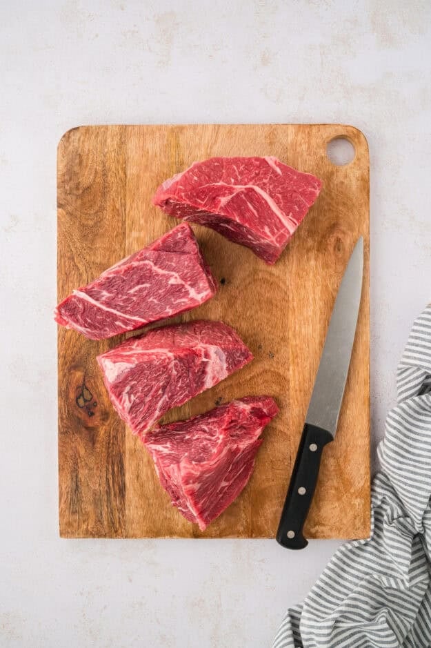 Chuck roast cut into 4 pieces.