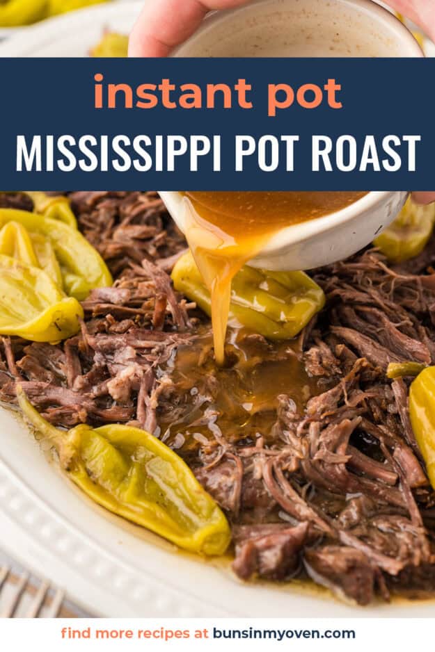 Gravy being drizzled over Mississippi pot roast.
