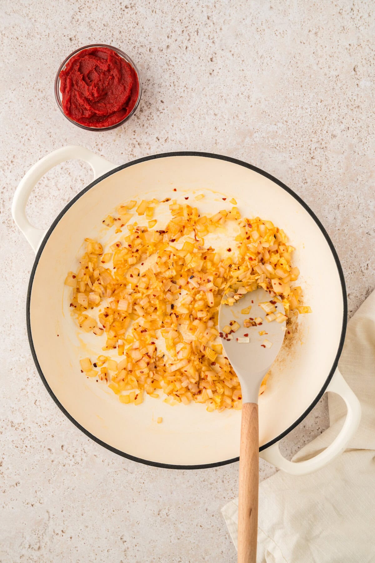 Onions and garlic in pan.