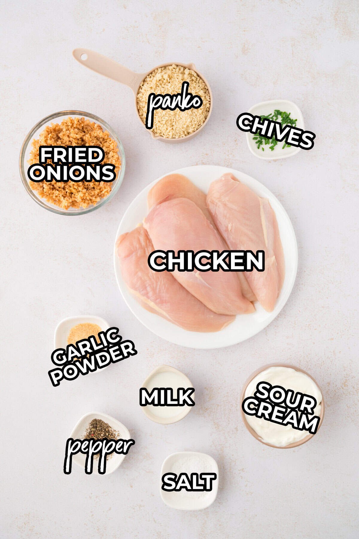 Ingredients for sour cream onion chicken recipel.