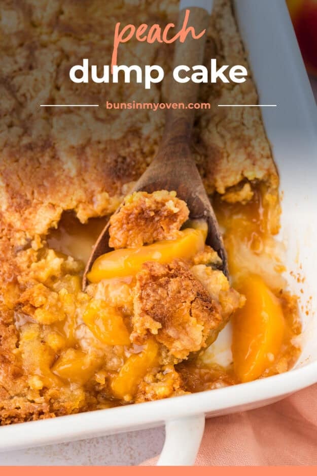 Cale mix and peach pie filling in a 9x13 baking dish.