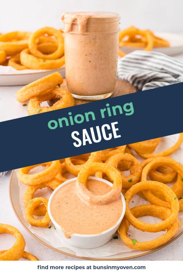 Collage of onion ring sauce images.