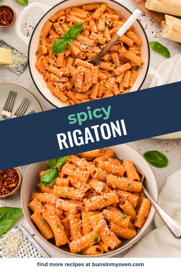 Collage of spicy rigatoni images.