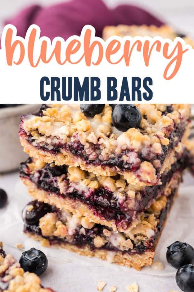 Stack of blueberry crumble bars.