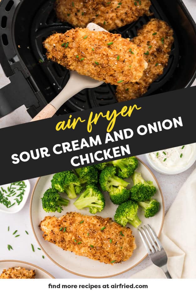 Collage of sour cream onion chicken recipe images.