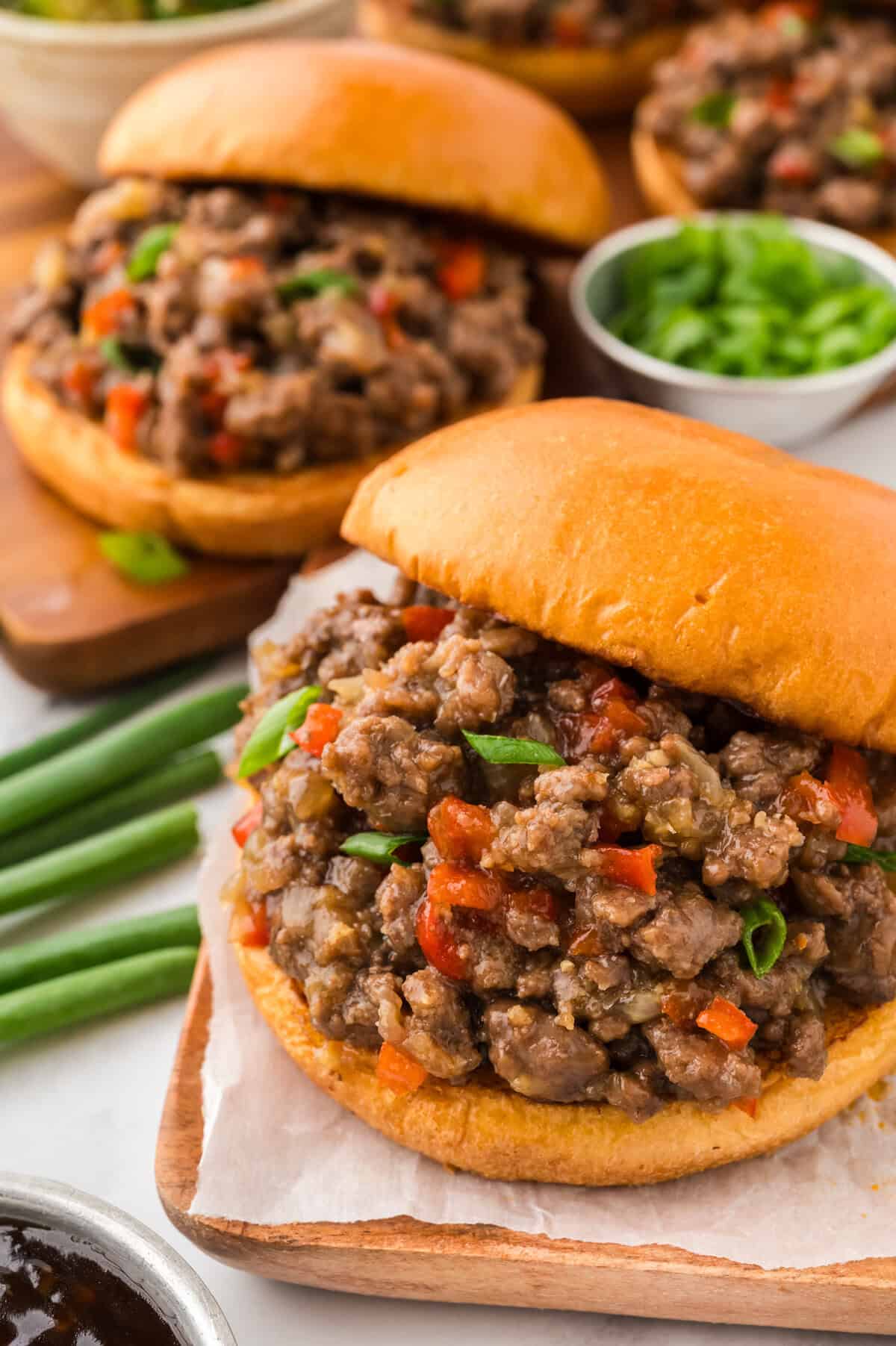 Korean BBQ sloppy joe sandwiches on plate.