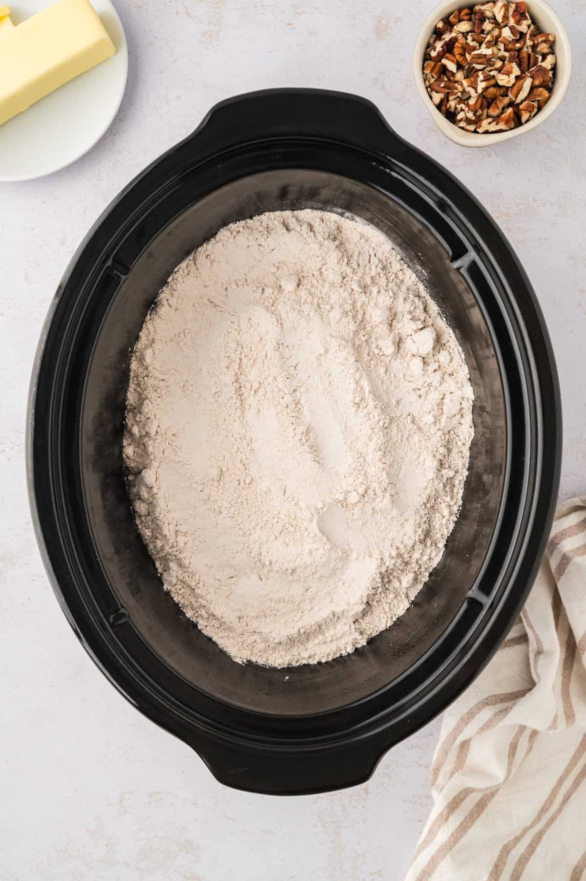 Cake mix on top of pie filling.