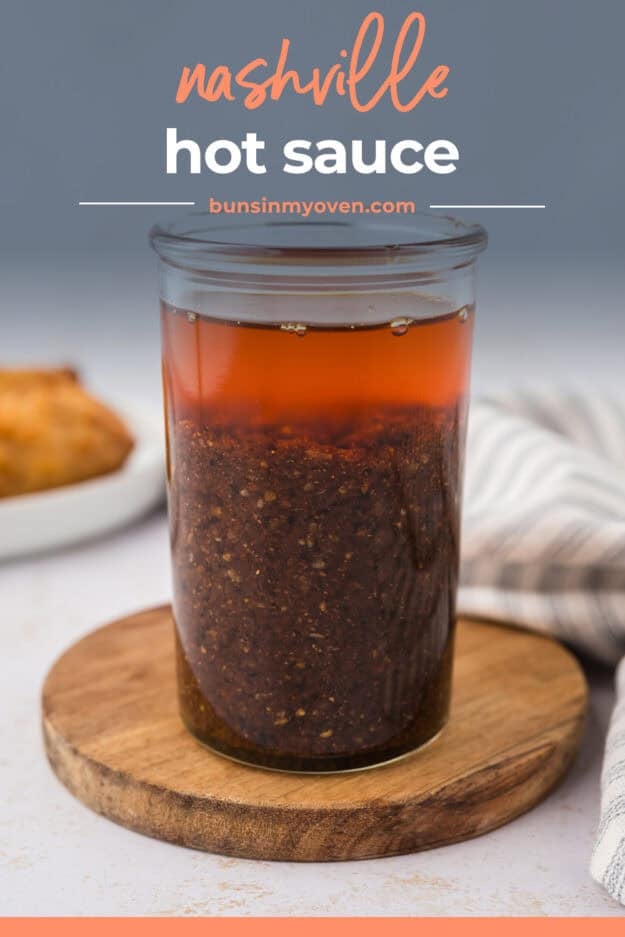 Mason jar full of Nashville hot sauce recipe.