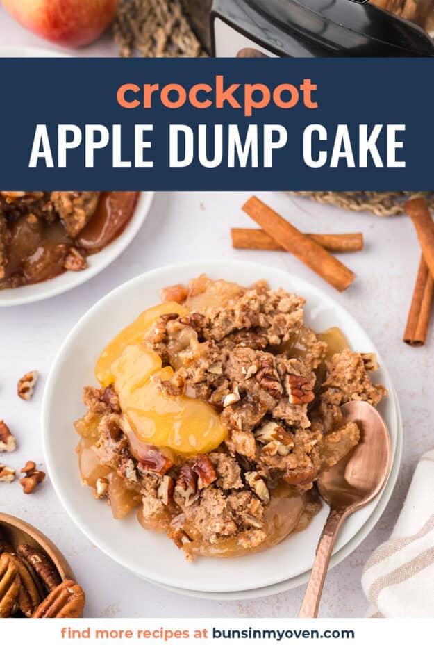 Plate ful of crockpot apple dump cake.