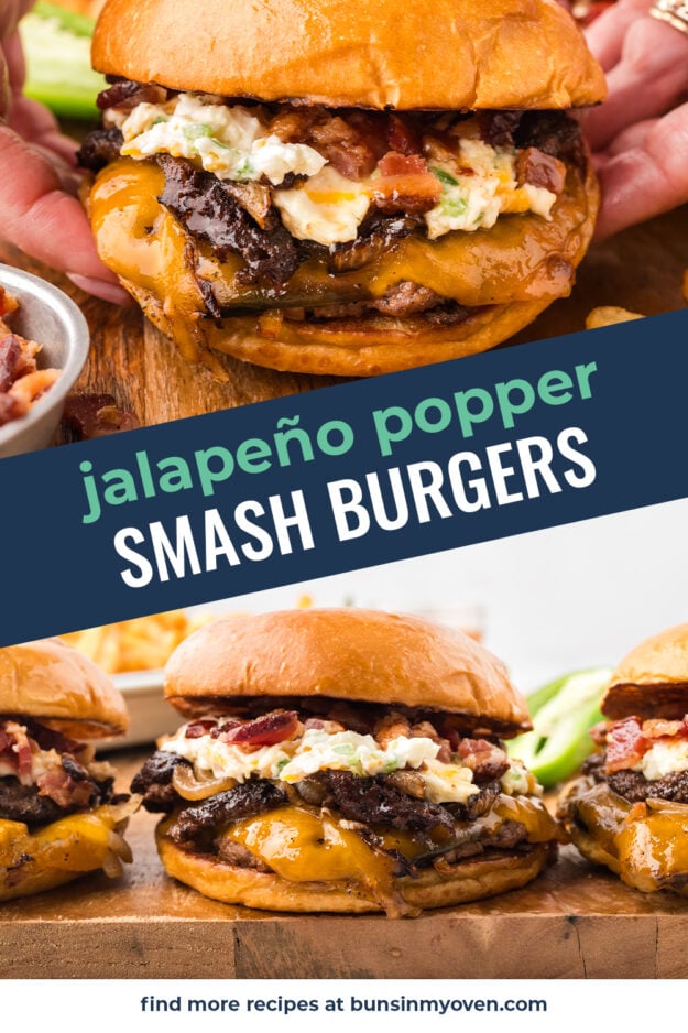 Collage of jalapeno popper burgers.