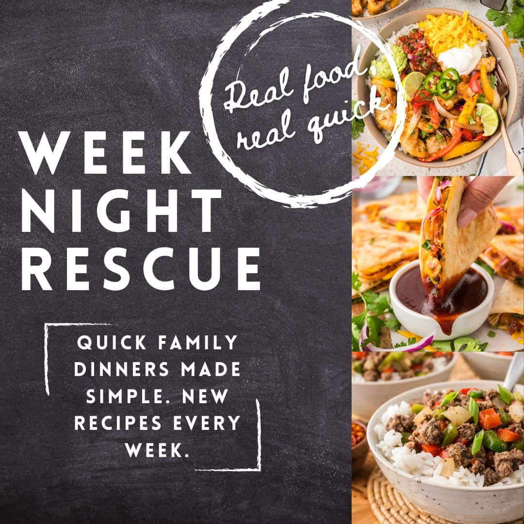 Graphic featuring images for the weeknight rescue series of recipes.