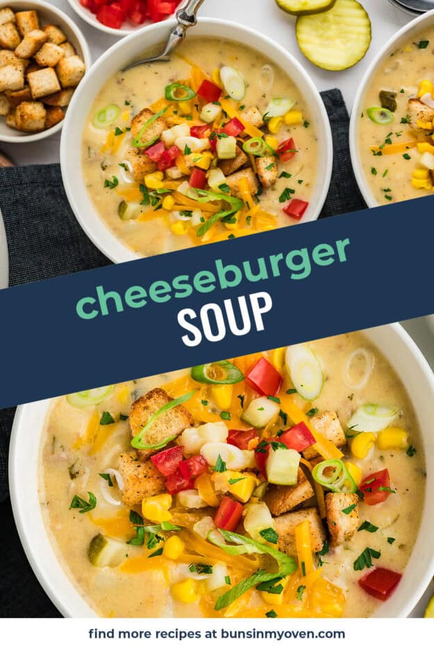 Collage of cheeseburger soup images.