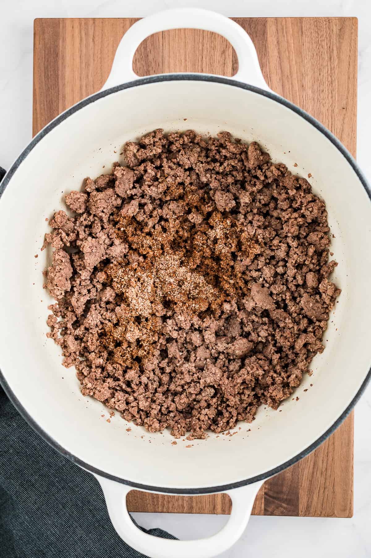 Browned beef in dutch oven.