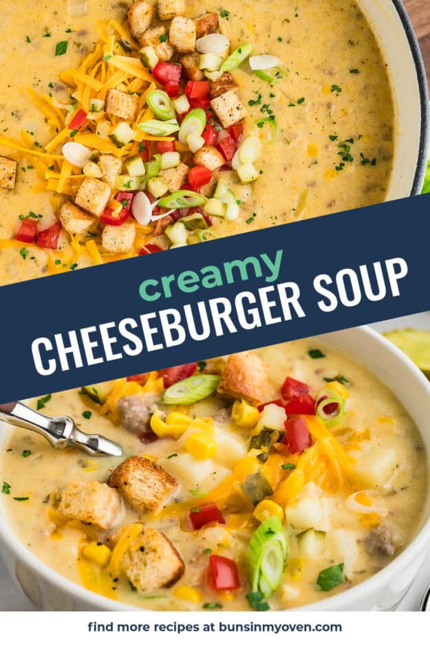 Collage of cheeseburger soup images.