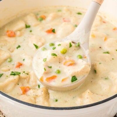 Pot full of chicken and dumplings recipe.