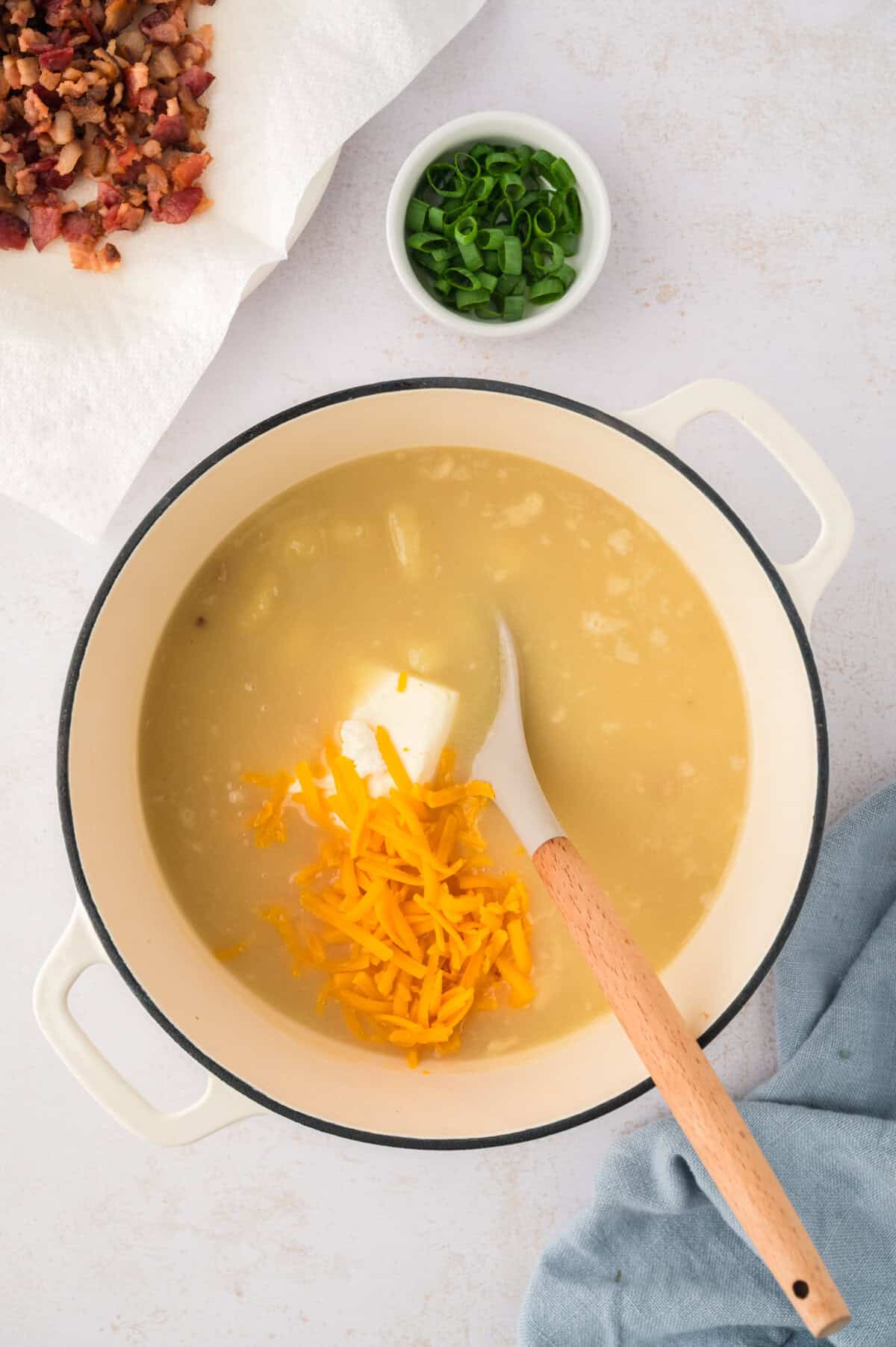 Cheese added to soup.