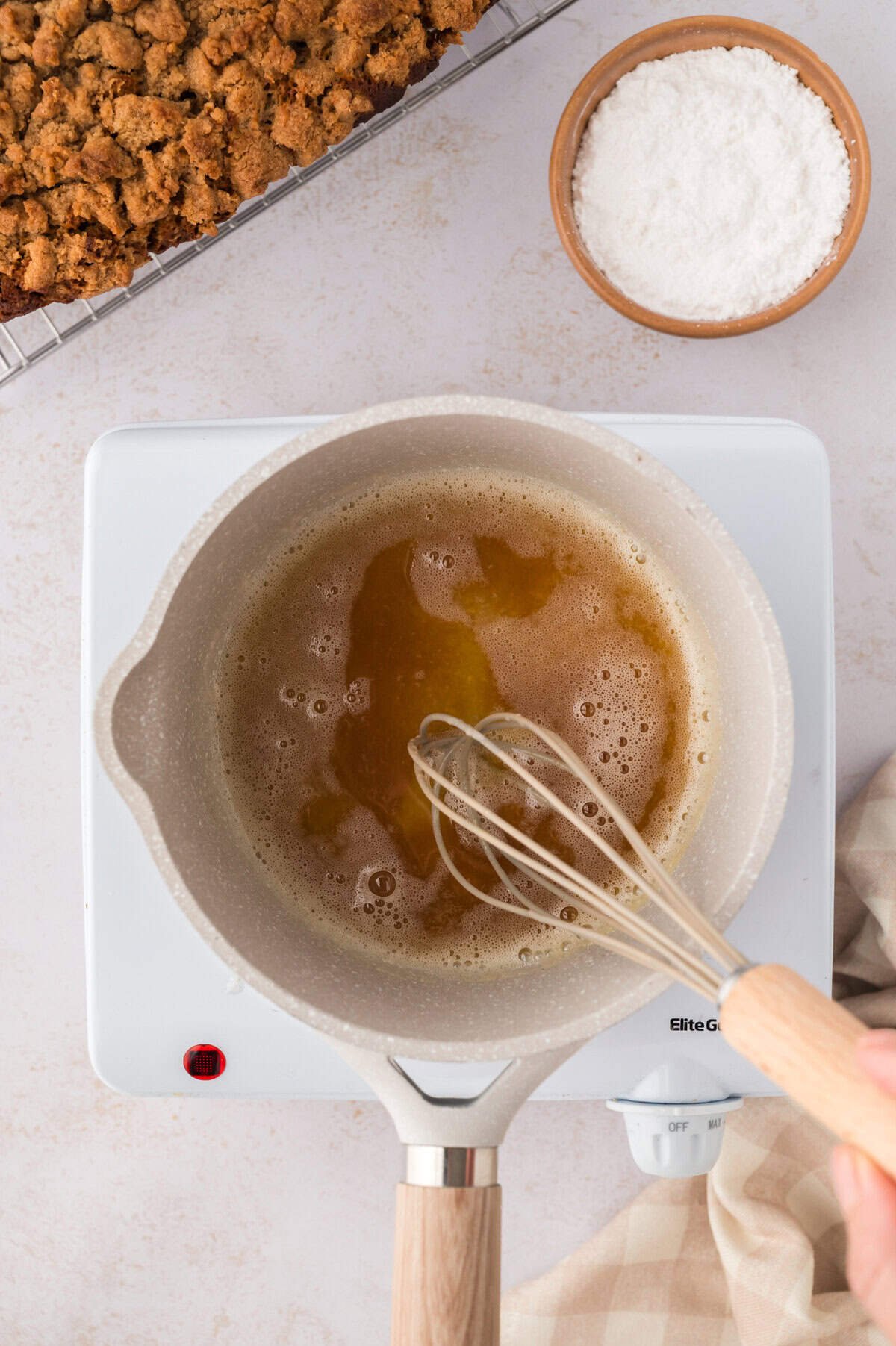 Butter being browned in saucepan.